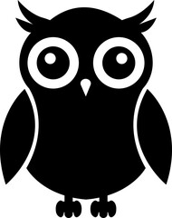 Black owl flat icon, creative vector of bird silhouette. Simple cartoon nocturnal animal design, decorative graphic symbol artwork. Wildlife illustration sign isolated on transparent background.
