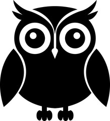 Black owl flat icon, creative vector of bird silhouette. Simple cartoon nocturnal animal design, decorative graphic symbol artwork. Wildlife illustration sign isolated on transparent background.