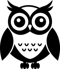 Black owl flat icon, creative vector of bird silhouette. Simple cartoon nocturnal animal design, decorative graphic symbol artwork. Wildlife illustration sign isolated on transparent background.