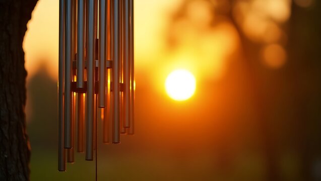 Wind Chimes at Sunset: Gentle Breeze & Serene Glow