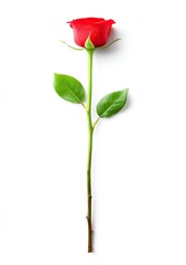 Single red rose on white background