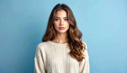 Obraz premium A stunning portrait of a young woman exuding quiet confidence and natural beauty, with gorgeous long hair and a gentle gaze