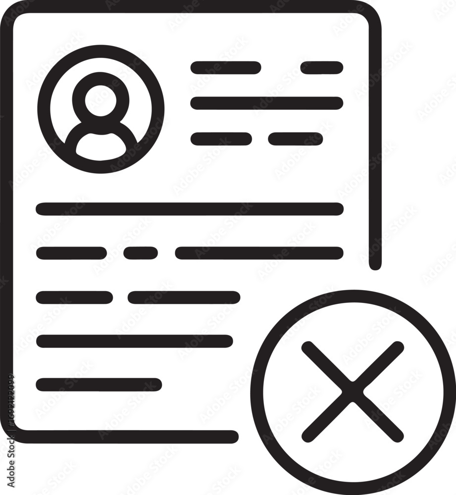 Poster document with user profile icon and red x symbol indicating rejection or error