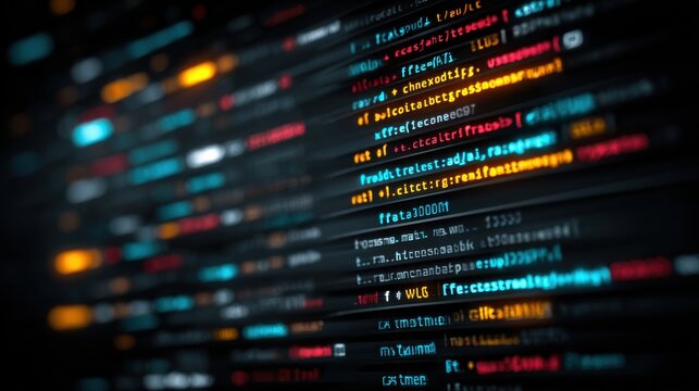 Colorful lines of computer code on dark tech screen
