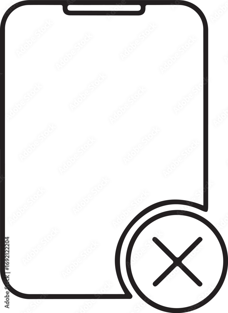 Poster simple outline icon of a smartphone with a red x symbol indicating error or deletion
