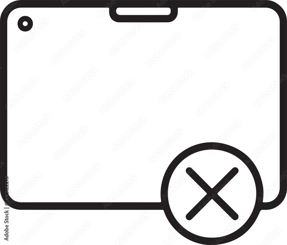 Poster digital tablet with a red cross symbol indicating error or cancellation