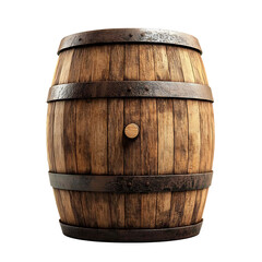 Obraz premium Rustic wooden barrel with metal hoops isolated on transparent background