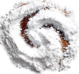 White powdered substance in a spiral, with brown traces