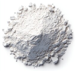 Pile of white powder, unevenly distributed, isolated on white background