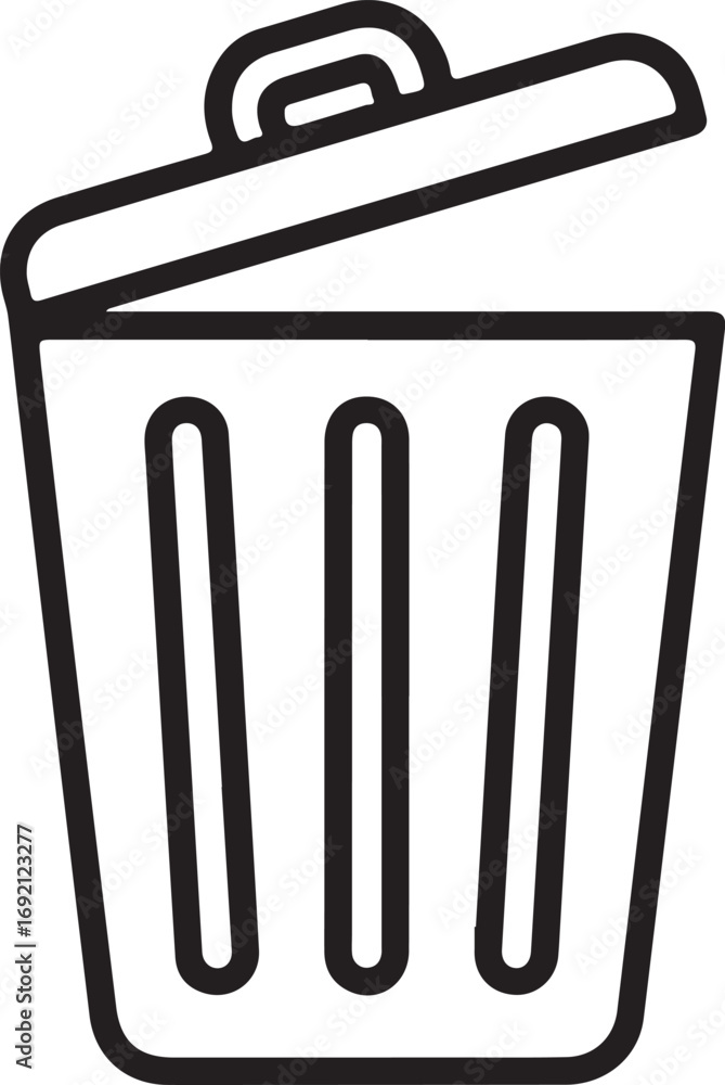 Poster simple outline icon of an open trash can with a lid for waste and recycling