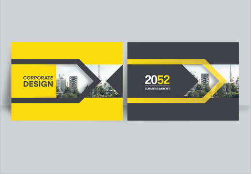 Modern business brochure layout &ndash; Yellow and Black Geometric Book Cover Landscape Layout
  
