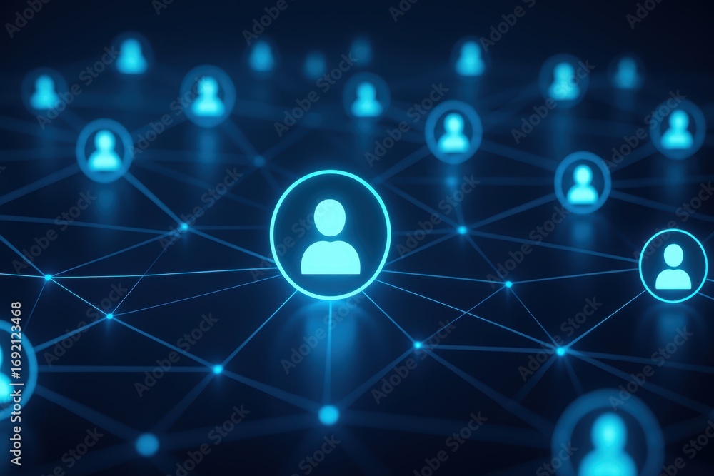 Poster digital network of connections: this image depicts a complex web of connections, symbolized by inter