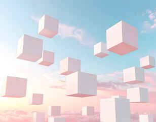 Fototapeta premium Floating White Cubes in a Pastel Sky
