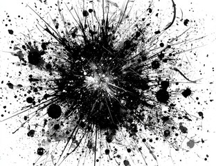 Abstract black ink splatter explosion on white background