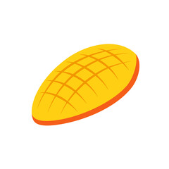 Flat style illustration of mango fruit cubes. Bright tropical design element for exotic food, dessert, and healthy summer concepts. Vector illustration. 