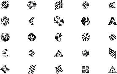 Collection of abstract black and white geometric logos