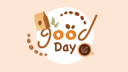Good day coffee text design with beans and package