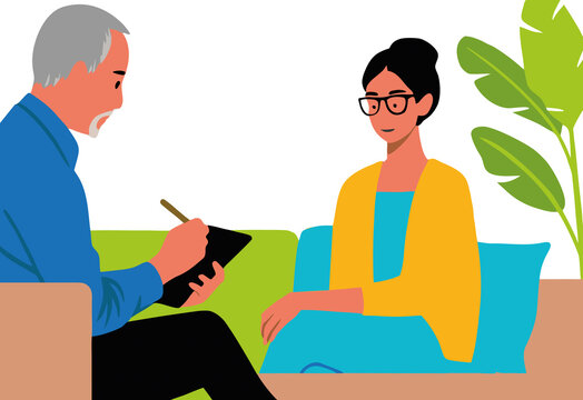 A psychologist treats a woman in a business improvement therapy