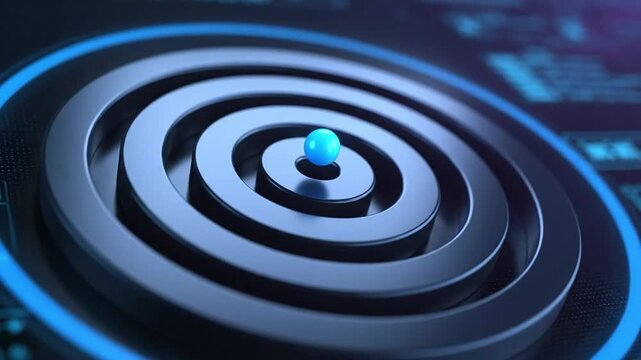 Abstract animation of a ball hitting target perfectly in a futuristic metallic interface - Powered by Adobe