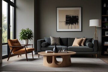 Cropped view of the living room stylish interior with table