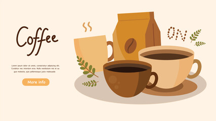 Coffee cups and packaging bag with on text design