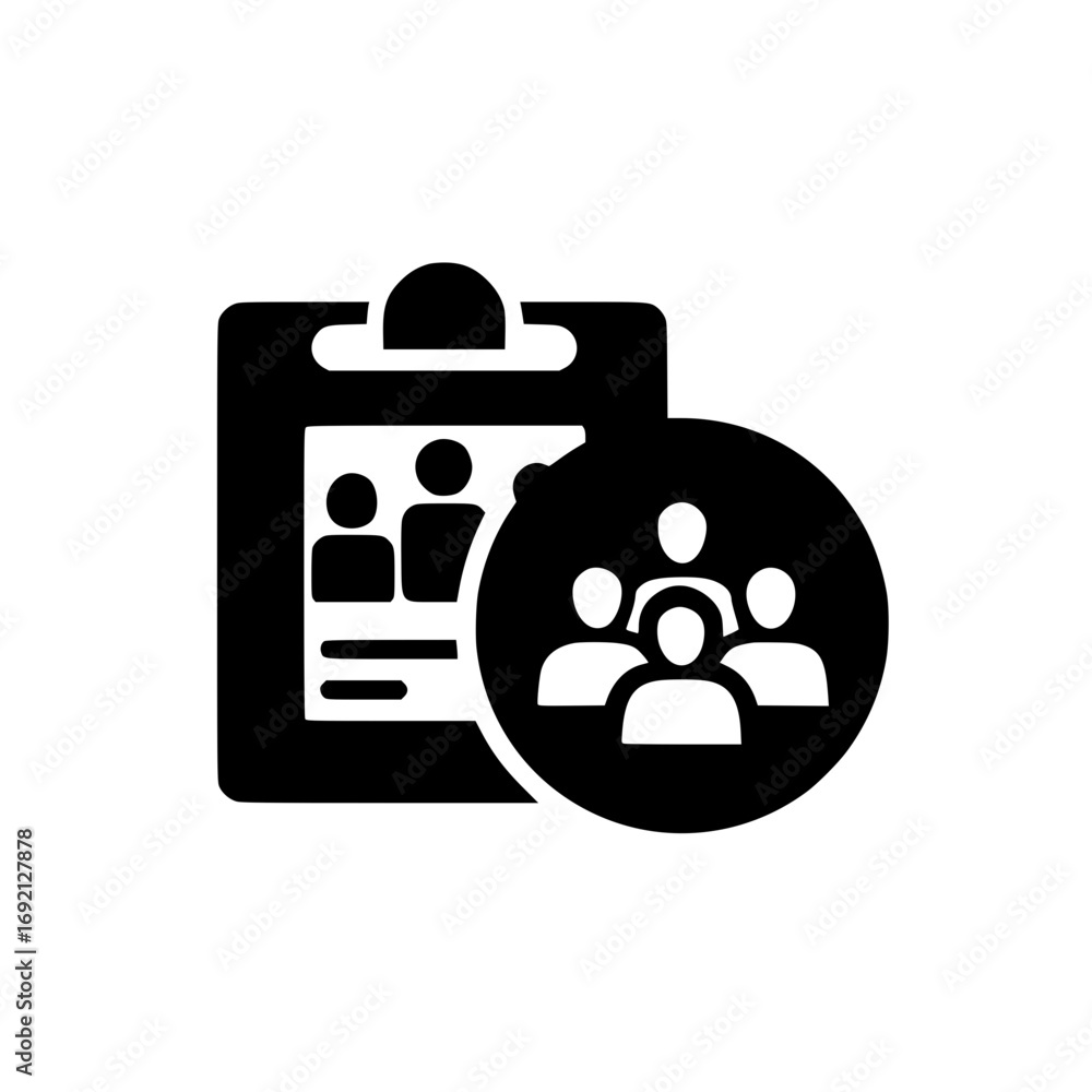 Poster organizational clipboard with group icon for hr data team planning and collaborative work documentat