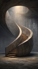 Naklejka premium Dramatic spiral staircase in industrial setting
