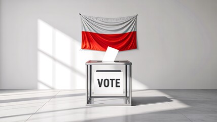 Ballot box with vote text in front of polish flag symbolizing election and democracy