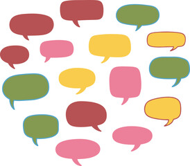 Set of rough speech bubble shapes, vibrant vector communication design elements.

