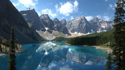 Beautiful view of a river winding through mountains with glaciers in the distance on a clear sunny day