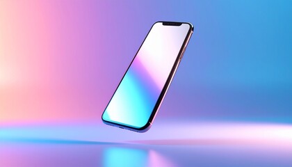 Sleek modern smartphone with a vibrant gradient screen floating against a colorful background, showcasing innovative digital technology and mobile communication