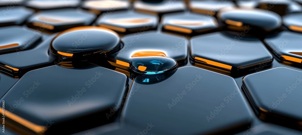Aufkleber futuristic dark hexagonal background with liquid drops and geometric patterns in minimalist design