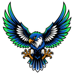 Obraz premium Aggressive Falcon Mascot with Open Wings and Claws