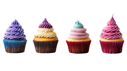 Collection assortment of colorful cupcakes sweet dessert bakery frosted muffins festive party treats isolated on white background