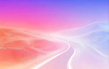 Vibrant abstract landscape with colorful sand dunes and gradient sky