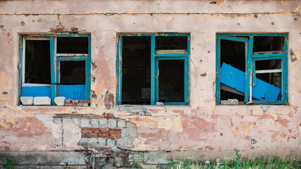 ruined street and destroyed houses in Kiev war in Ukraine