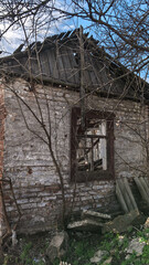 ruined street and destroyed houses in Kiev war in Ukraine