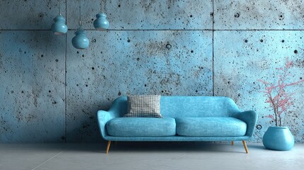 Blue sofa in modern concrete room