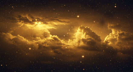 Naklejka premium Golden clouds and stars night sky