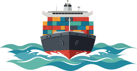 Illustration of a cargo container ship with sea waves, isolated on white background © Özgür Güvenç