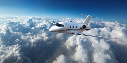 Fototapeta premium Luxury private executive jet flying high above a beautiful sea of clouds during an exciting journey