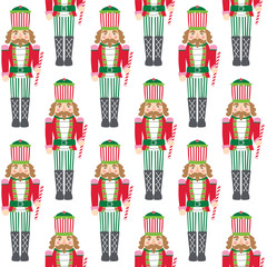 Seamless Christmas Nutcracker On White Background