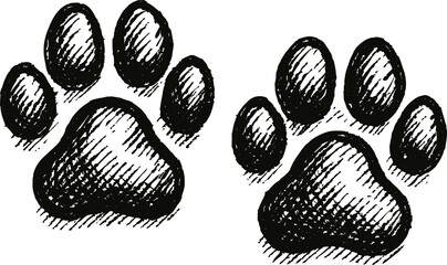 Hand drawn paw sketch PNG on transparent background. Doodle animal footprint illustration for pet logo, veterinary design, cat and dog paw print, decorative element, abstract vector clipart