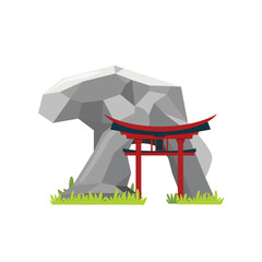 Japanese Torii Gate and Stone Illustration