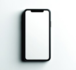 Black smartphone with blank white screen, top-down view (1)