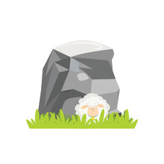 Cute Sheep with Big Rock Illustration