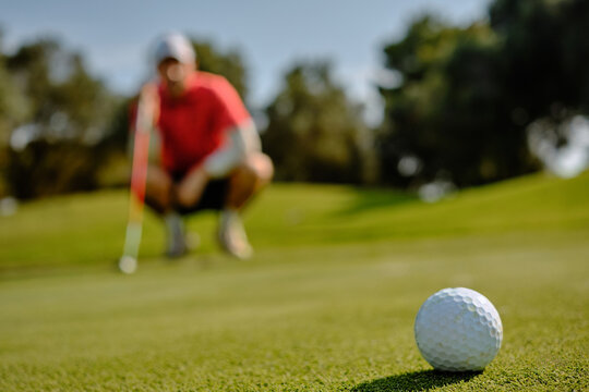 Close-up of a golf ball on the green