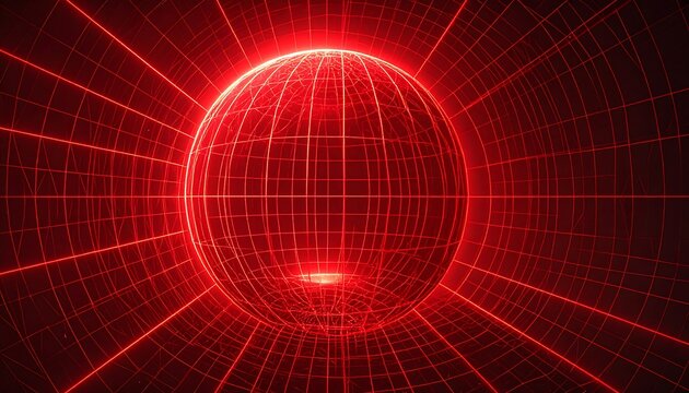 Red glowing sphere in grid