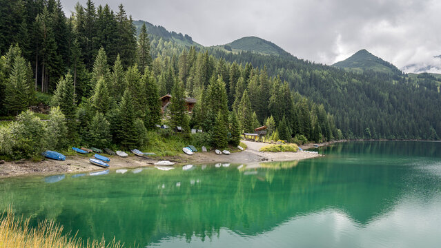 Tranquil cloudy view at Lake Arnen in the Swiss Alps