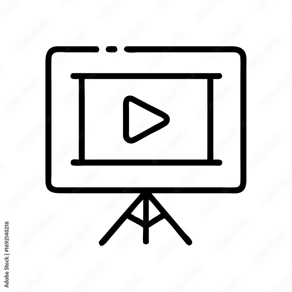 Poster movie screen with play button on display in minimalist style